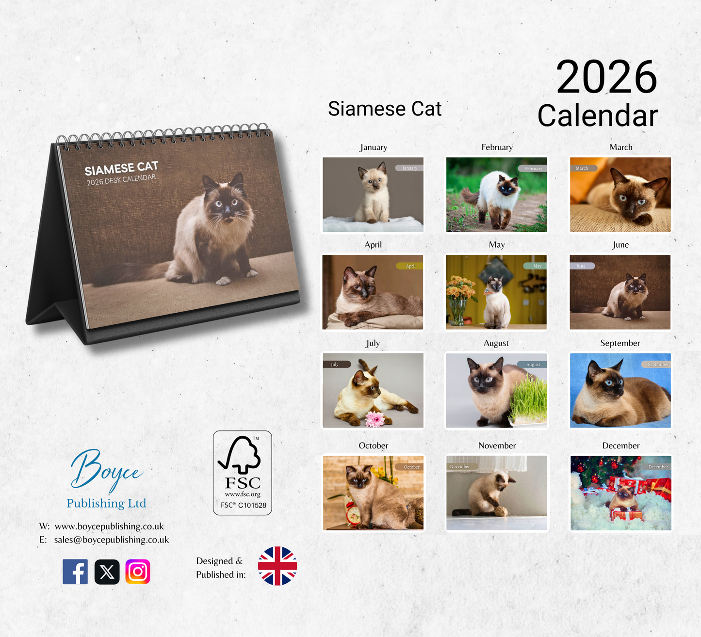 Siamese Cat Desk Calendar 2026-2027