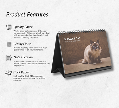 Siamese Cat Desk Calendar 2026-2027