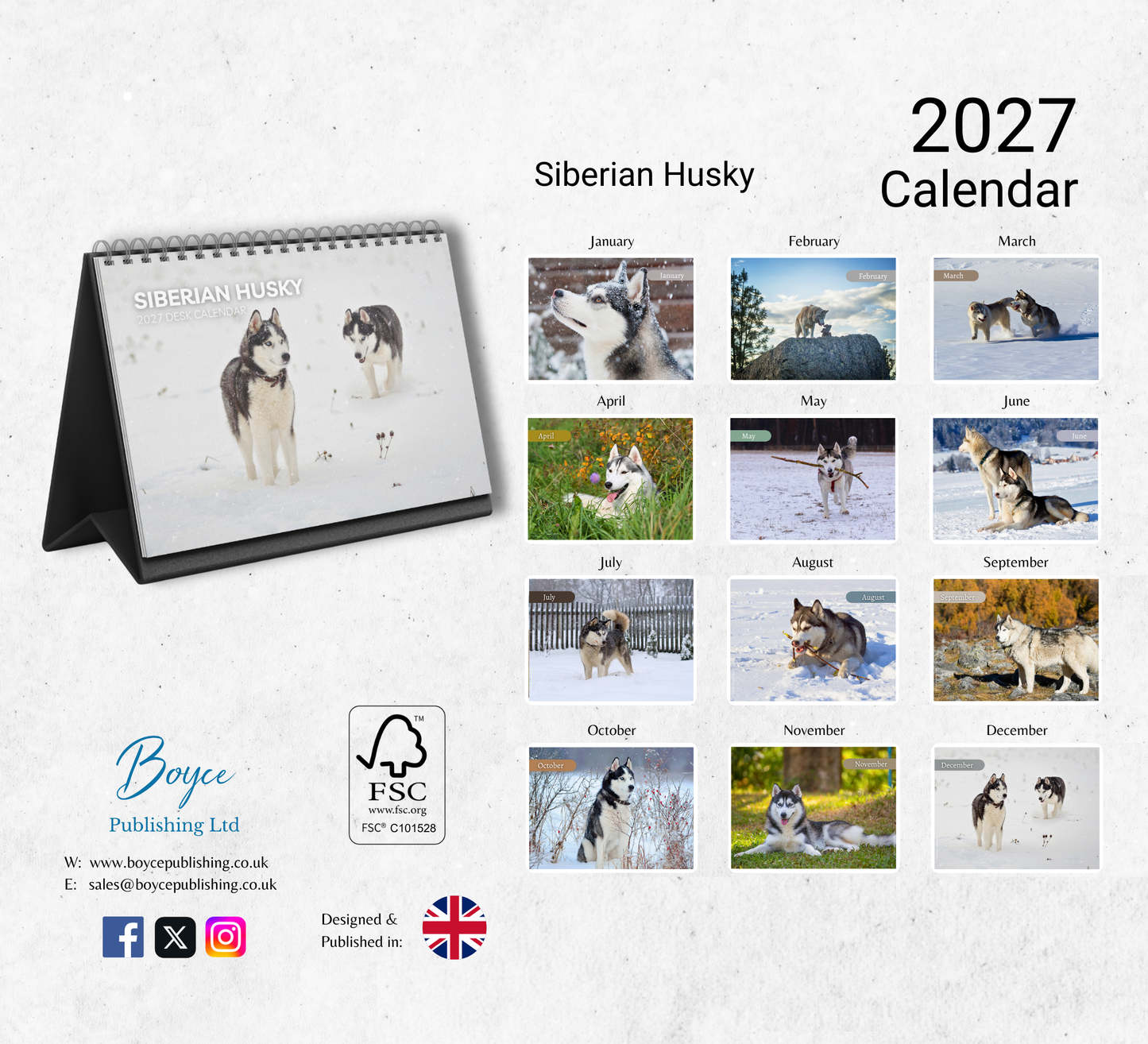Siberian Husky Desk Calendar 2027-2028