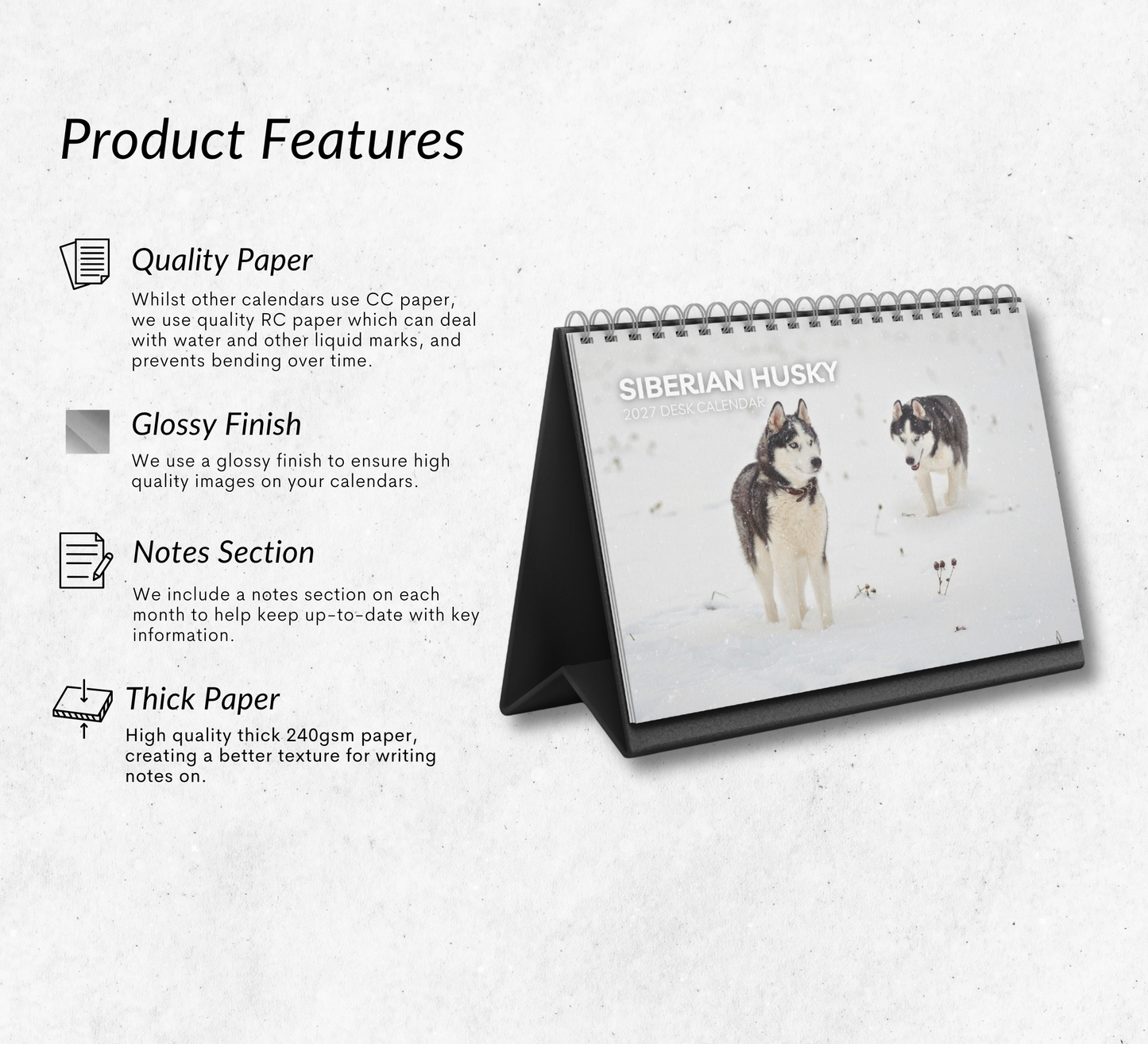 Siberian Husky Desk Calendar 2027-2028
