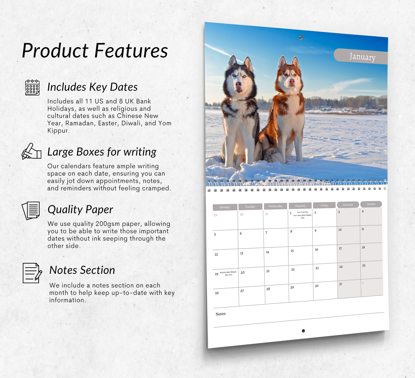 Siberian Husky Calendar 2026