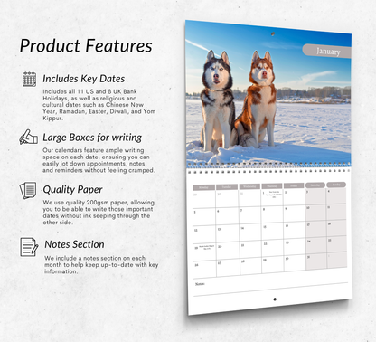 Siberian Husky Calendar 2026