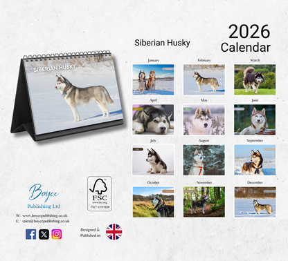 Siberian Husky Desk Calendar 2026-2027