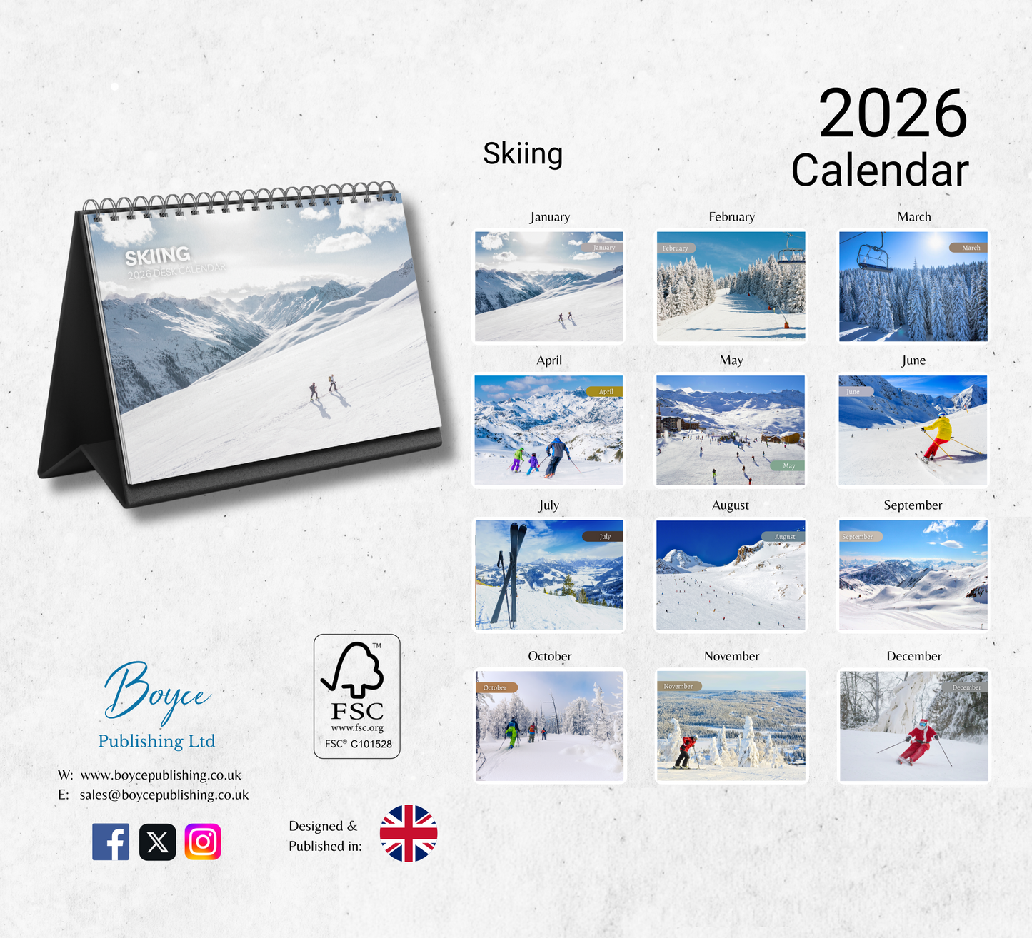 Skiing Desk Calendar 2026-2027