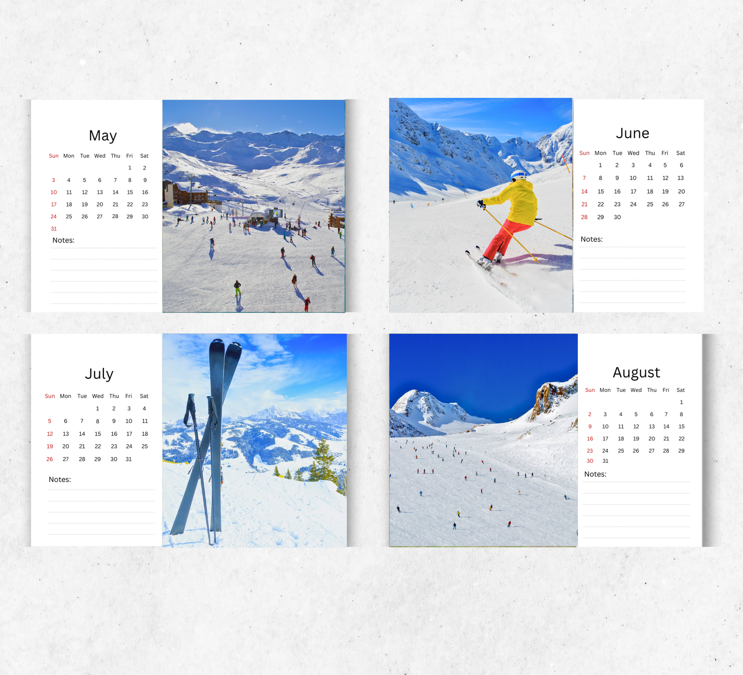 Skiing Desk Calendar 2026-2027