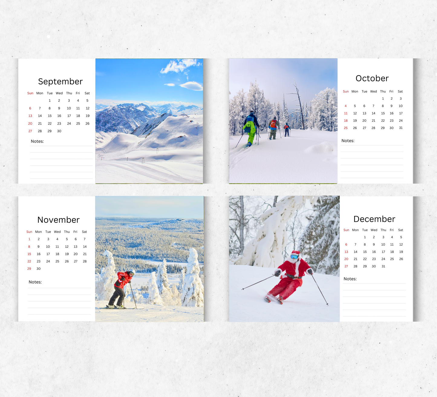 Skiing Desk Calendar 2026-2027