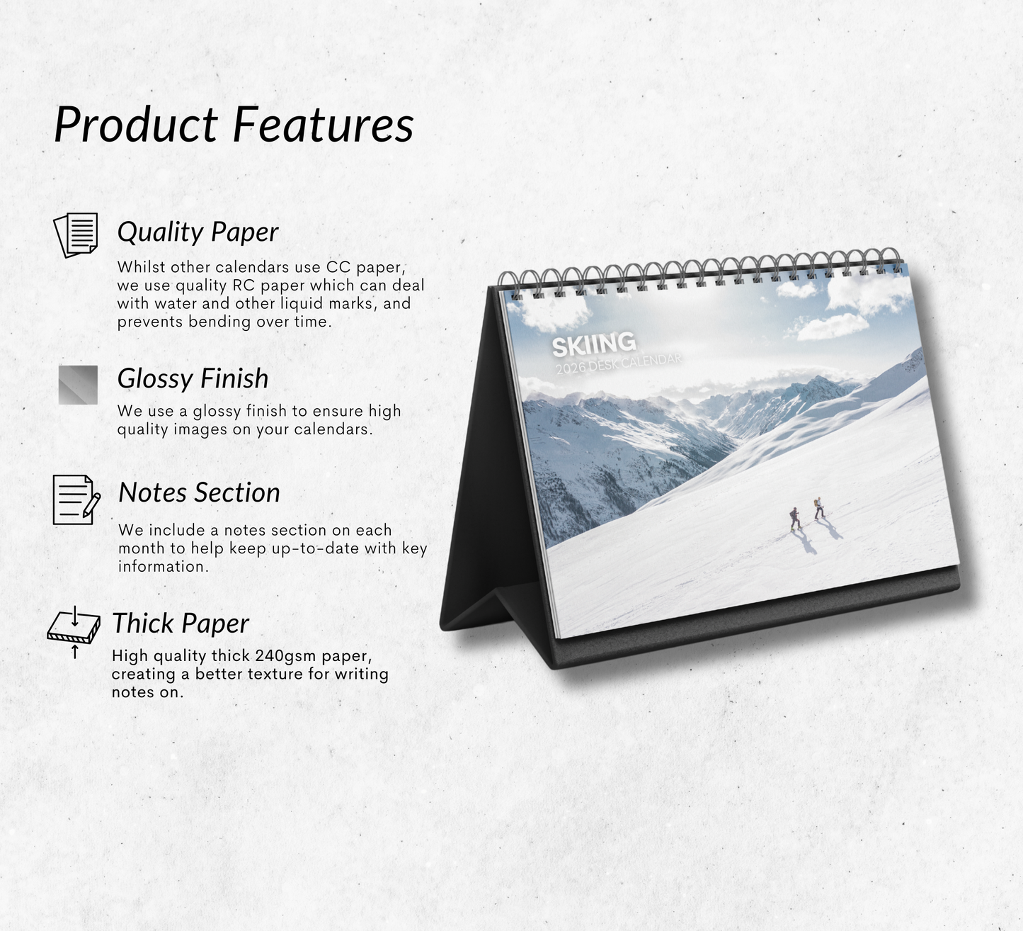 Skiing Desk Calendar 2026-2027