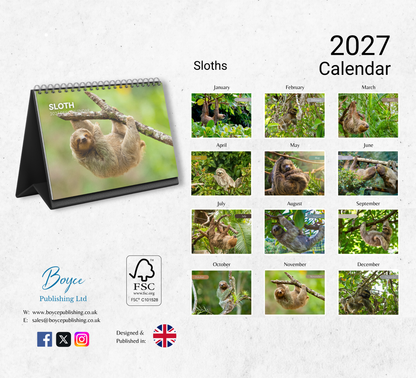 Sloth Desk Calendar 2027-2028