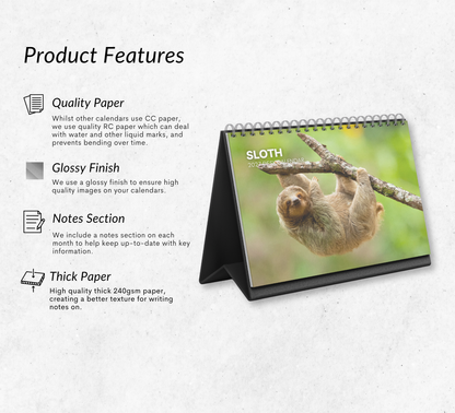 Sloth Desk Calendar 2027-2028