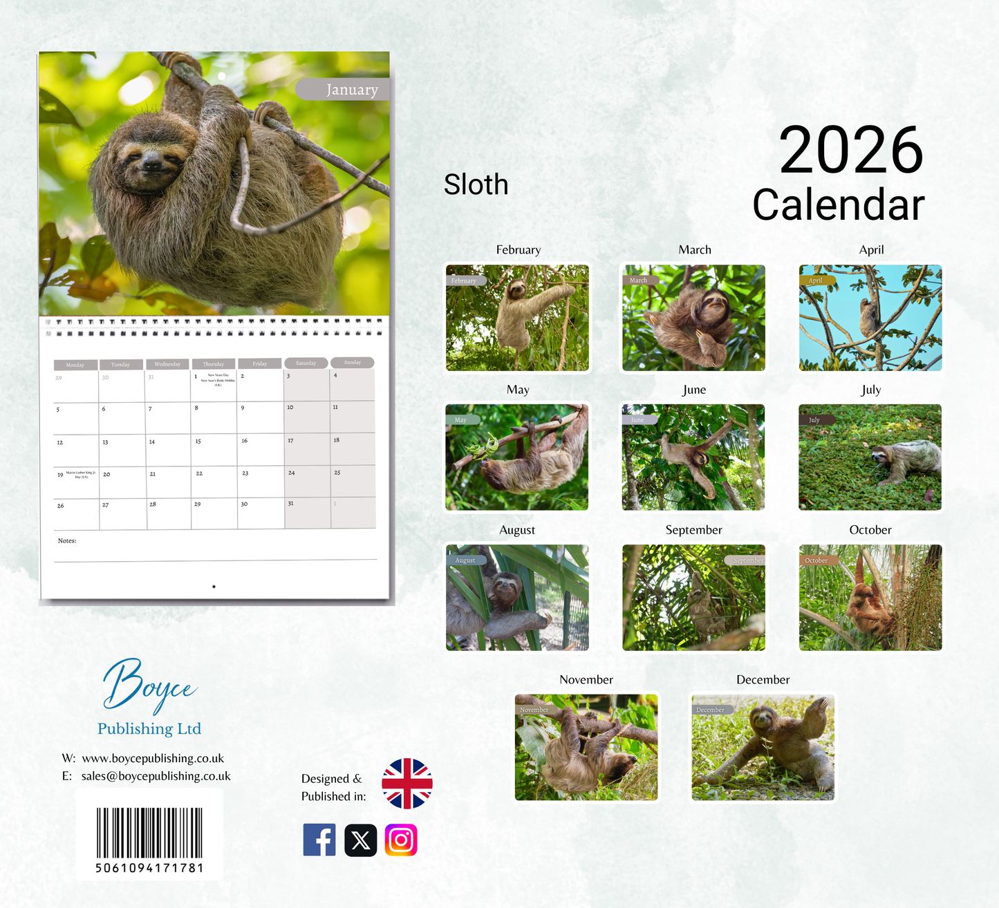 Sloth Calendar 2026