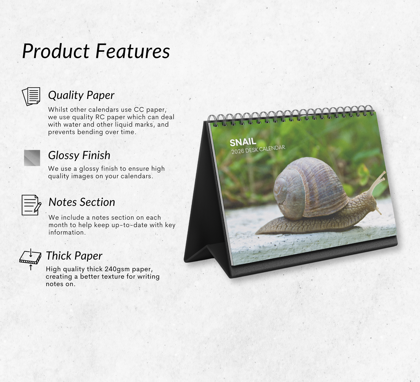Snail Desk Calendar 2026-2027