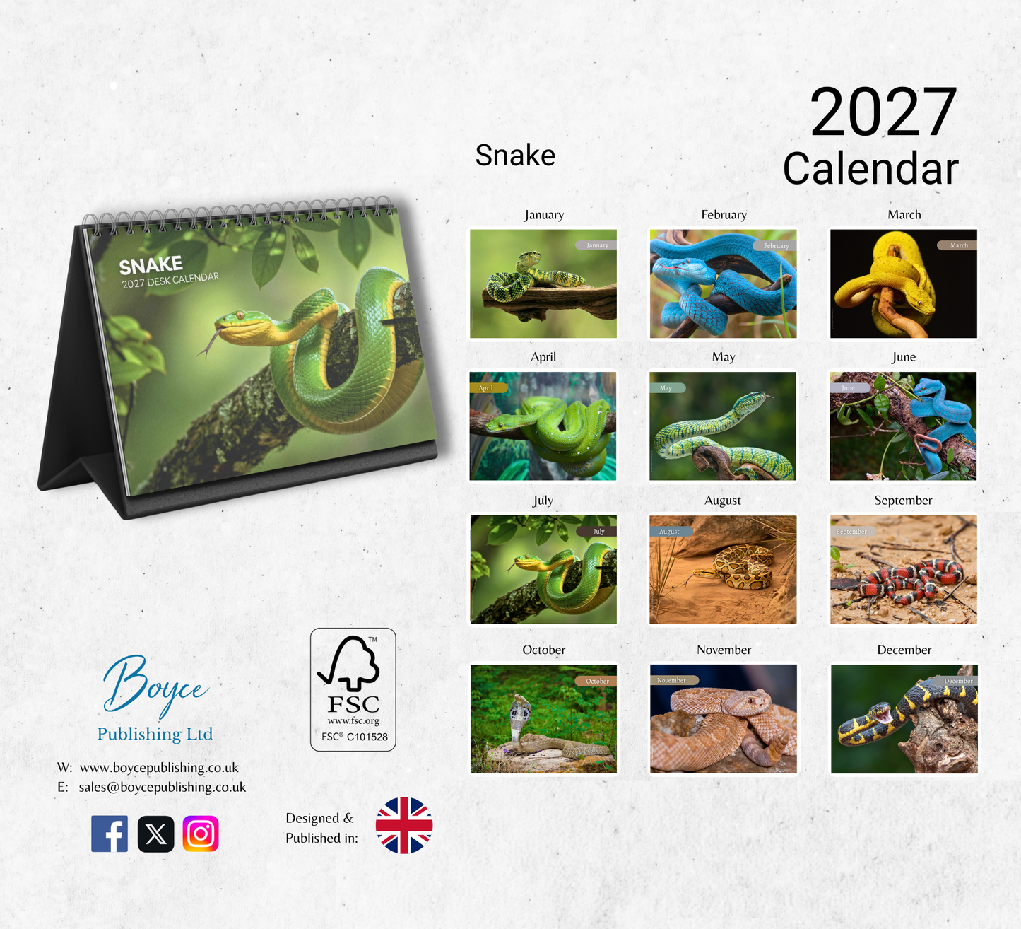 Snake Desk Calendar 2027-2028