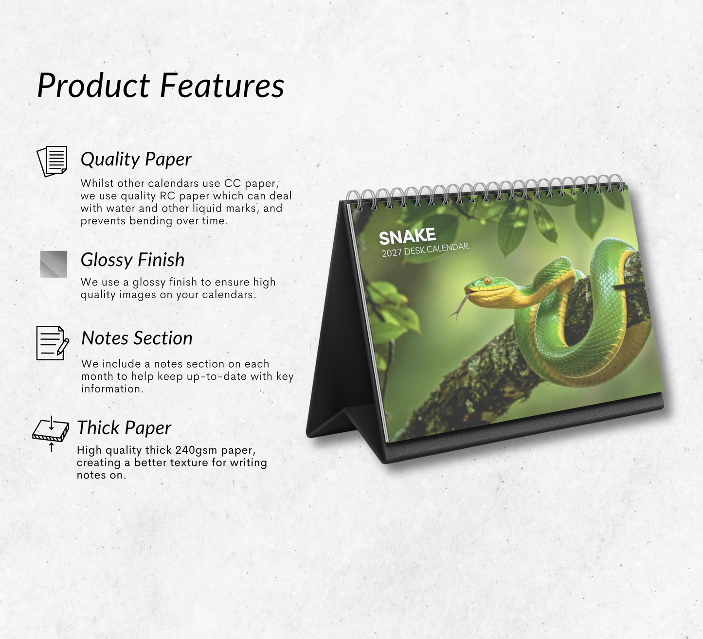 Snake Desk Calendar 2027-2028