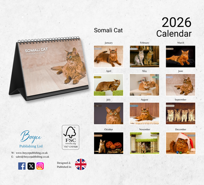 Somali Cat Desk Calendar 2026-2027