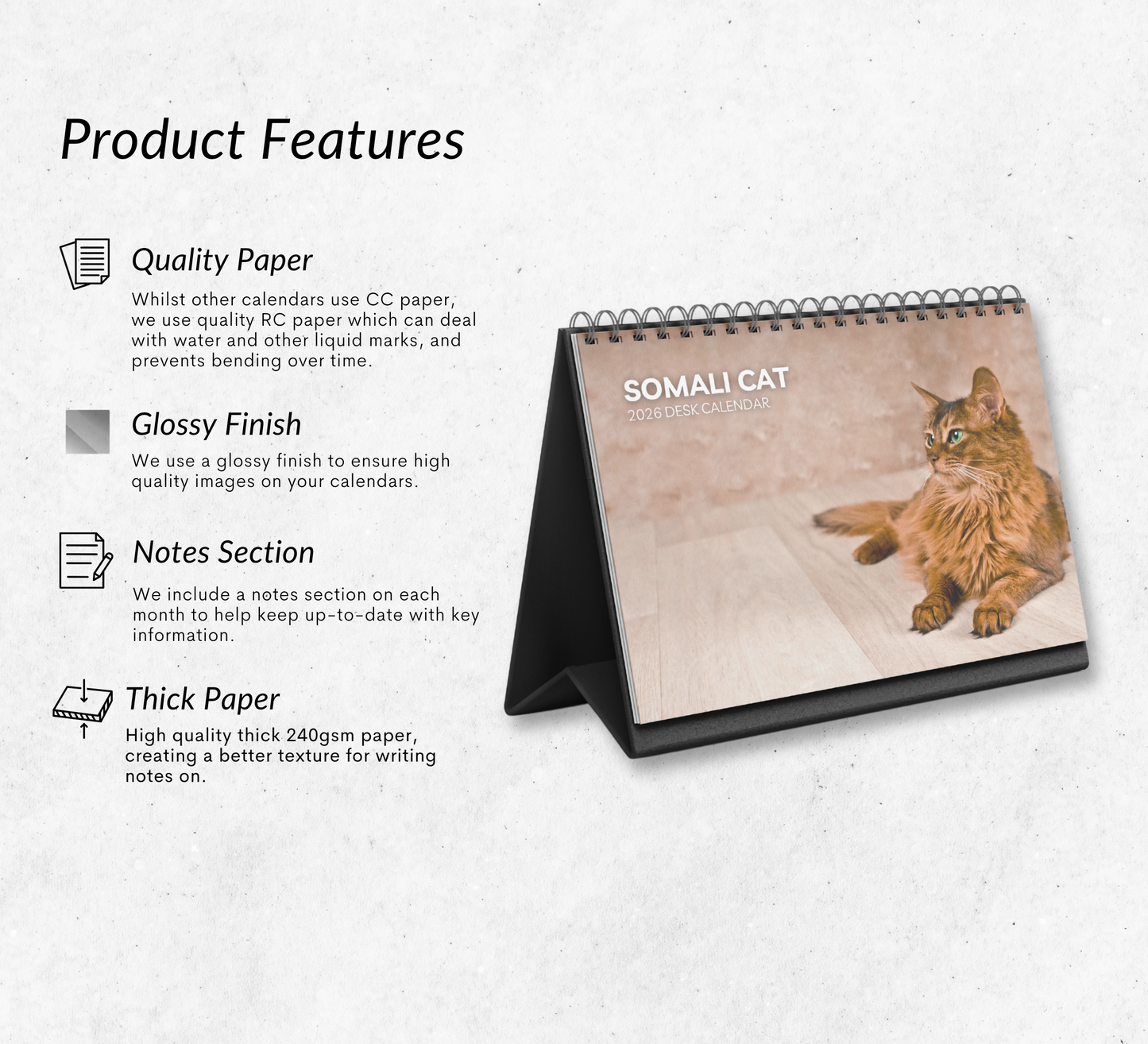 Somali Cat Desk Calendar 2026-2027