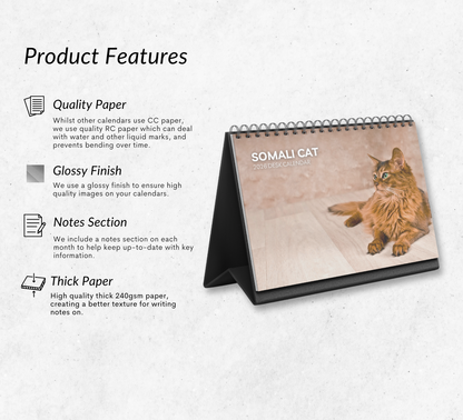 Somali Cat Desk Calendar 2026-2027