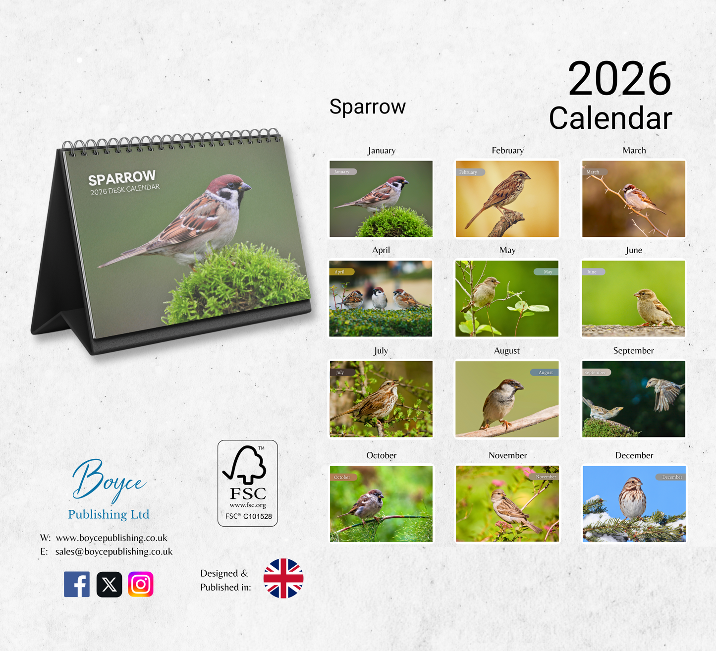 Sparrow Desk Calendar 2026-2027