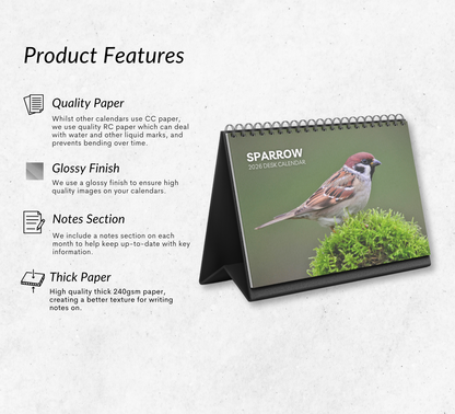 Sparrow Desk Calendar 2026-2027