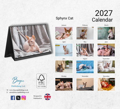 Sphynx Cat Desk Calendar 2027-2028