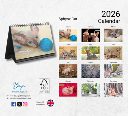 Sphynx Cat Desk Calendar 2026-2027