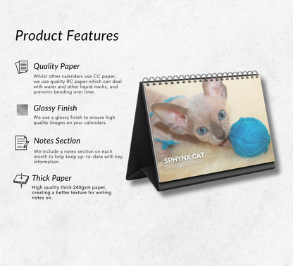 Sphynx Cat Desk Calendar 2026-2027