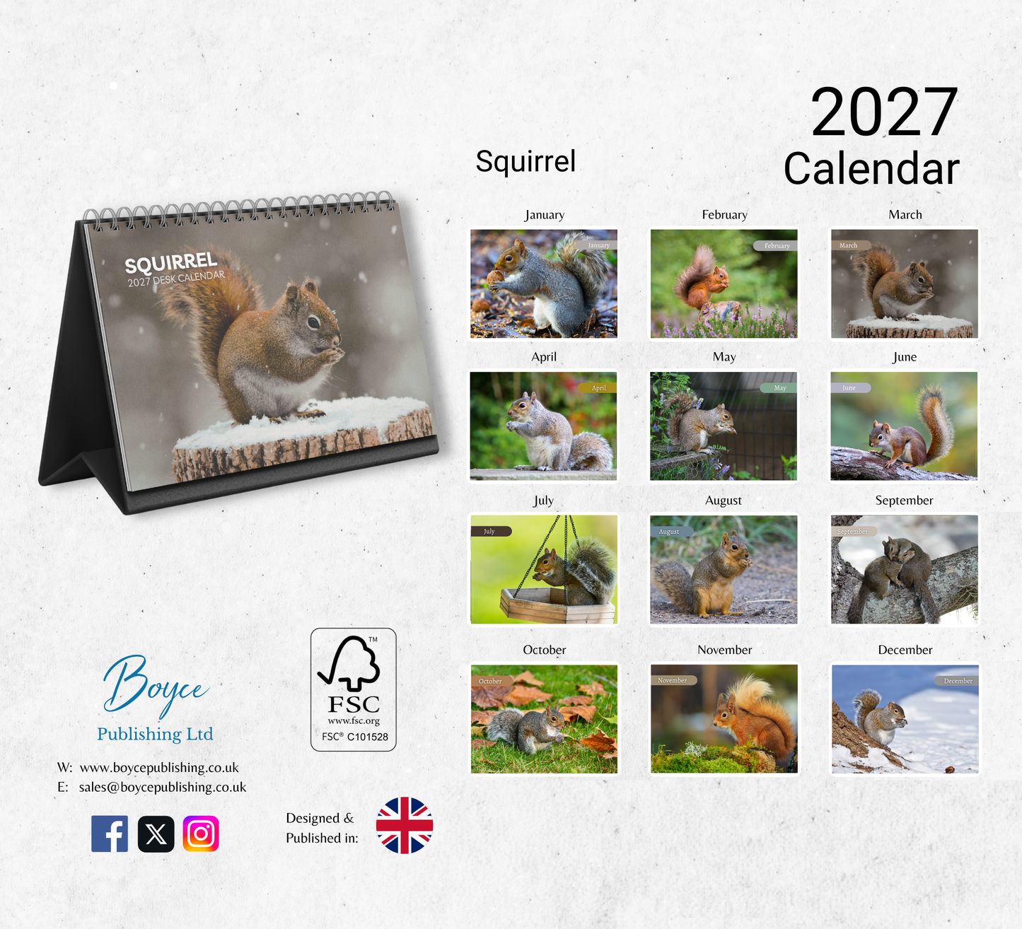 Squirrel Desk Calendar 2027-2028