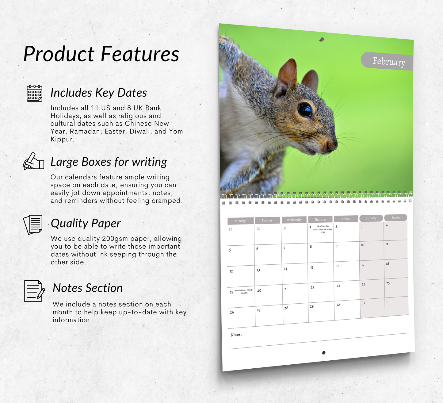 Squirrel Calendar 2026