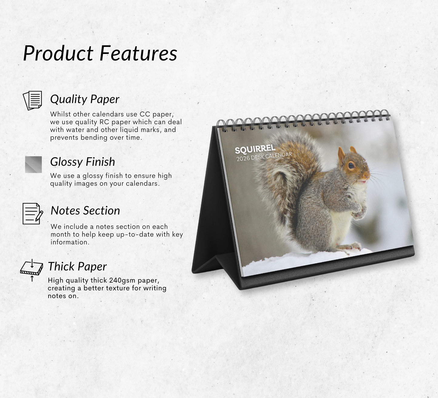 Squirrel Desk Calendar 2026-2027