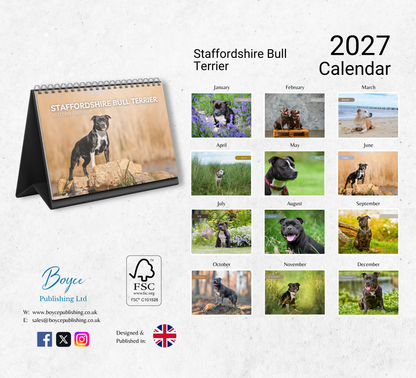 Staffordshire Bull Terrier Desk Calendar 2027-2028