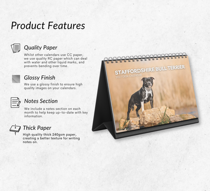 Staffordshire Bull Terrier Desk Calendar 2027-2028
