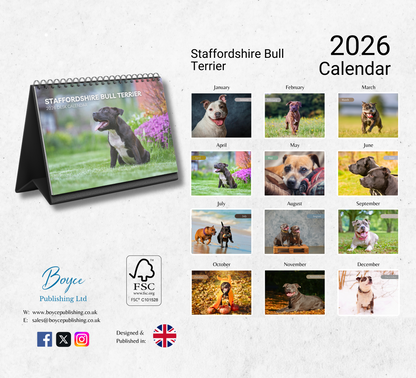 Staffordshire Bull Terrier Desk Calendar 2026-2027
