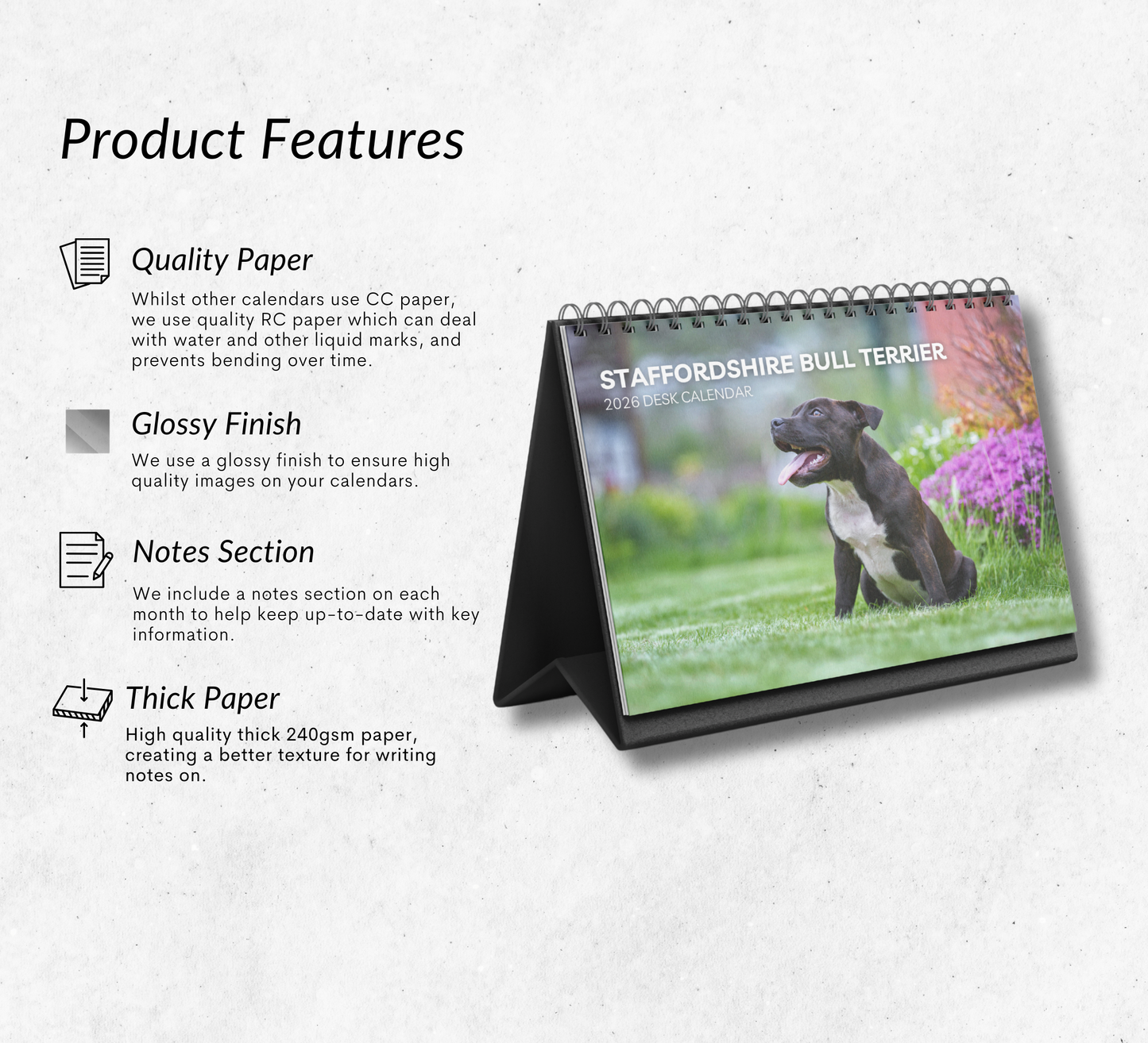 Staffordshire Bull Terrier Desk Calendar 2026-2027