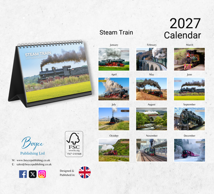 Steam Train Desk Calendar 2027-2028