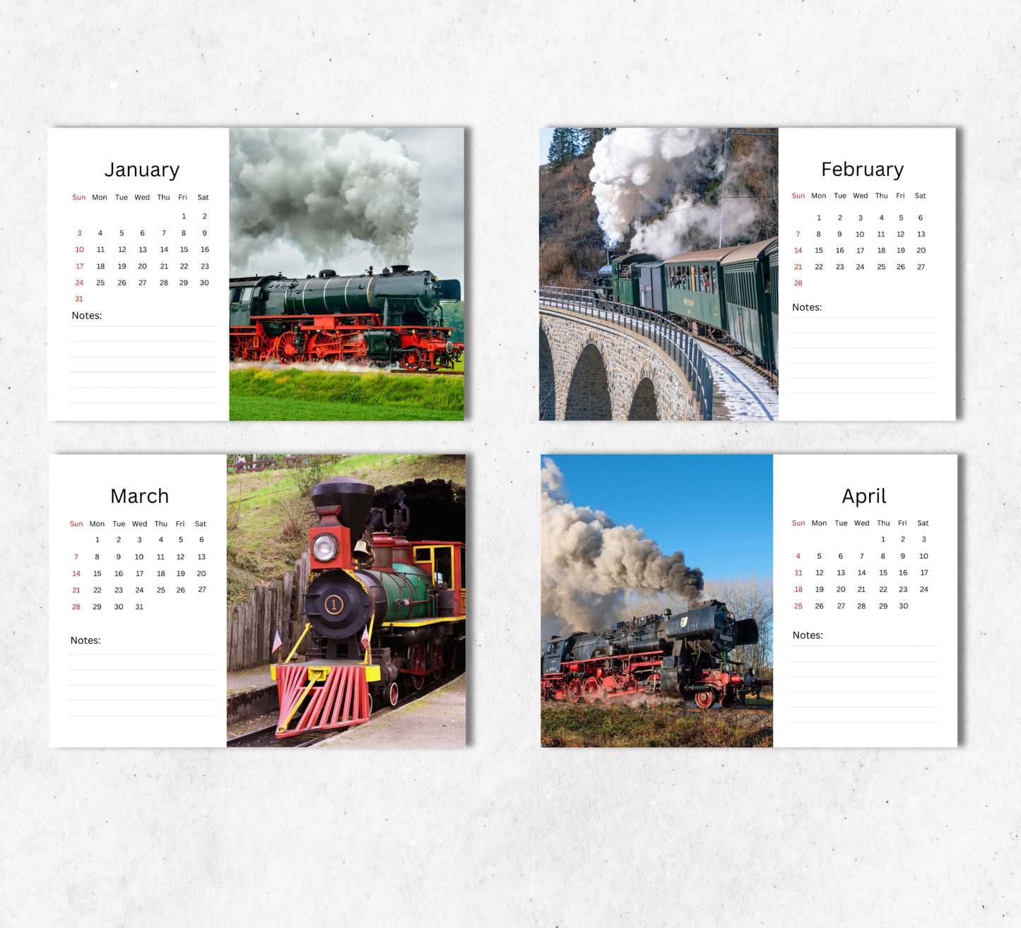 Steam Train Desk Calendar 2027-2028