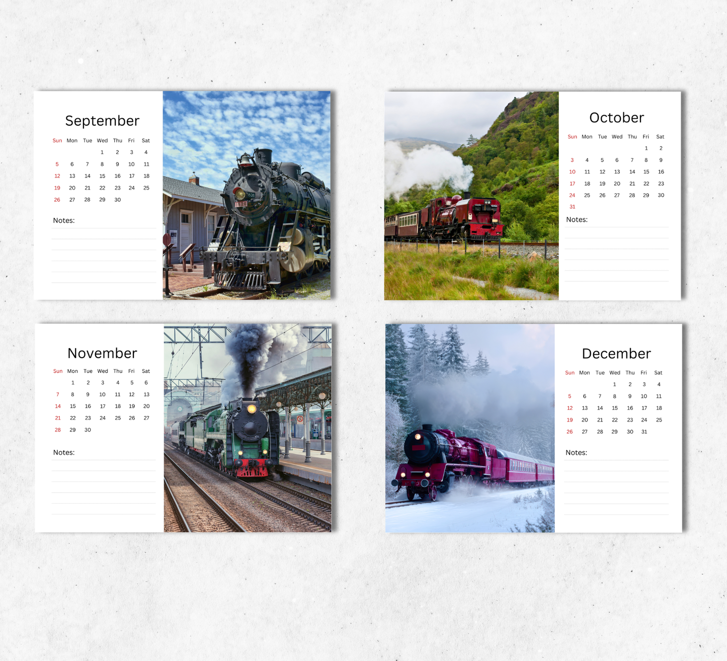 Steam Train Desk Calendar 2027-2028