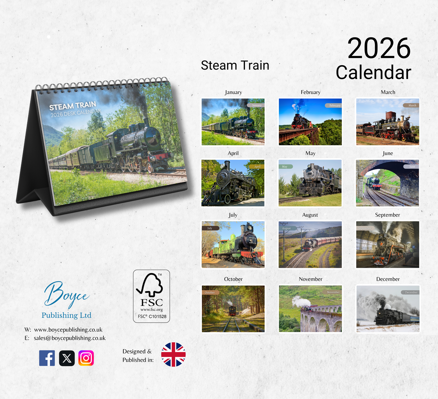 Steam Train Desk Calendar 2026-2027