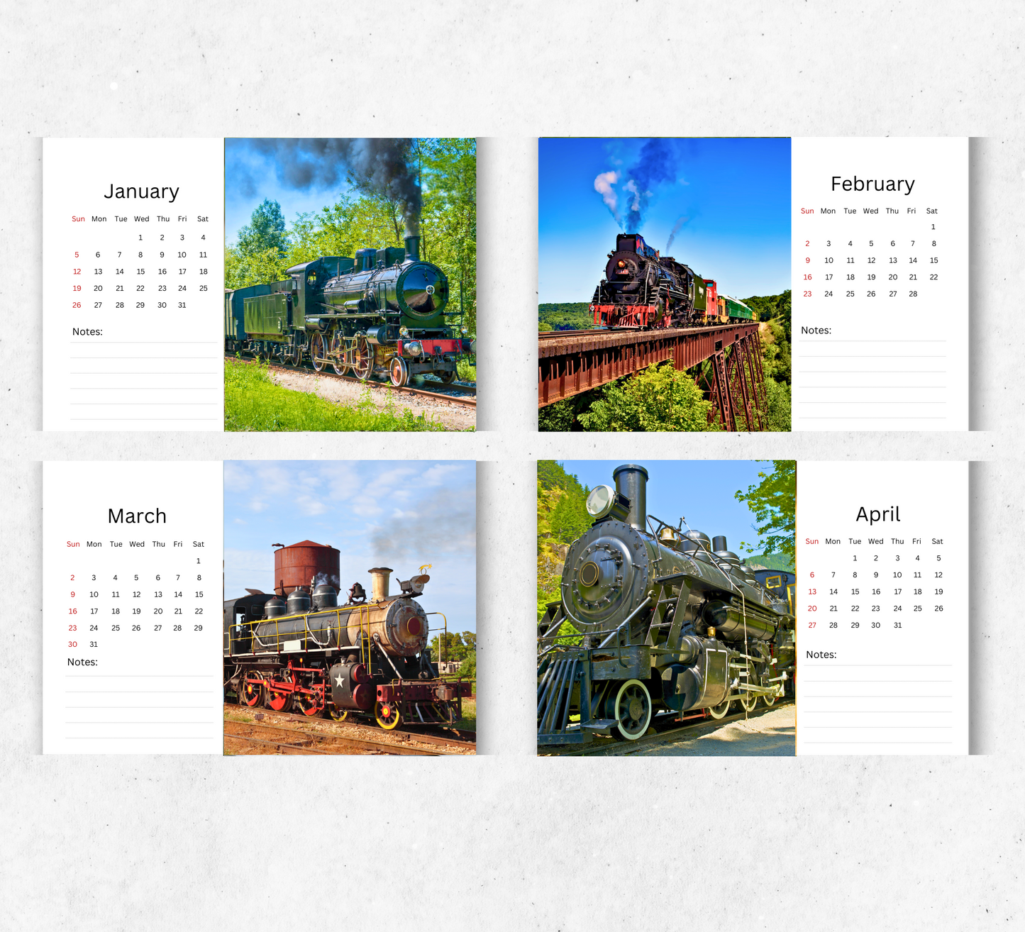 Steam Train Desk Calendar 2026-2027
