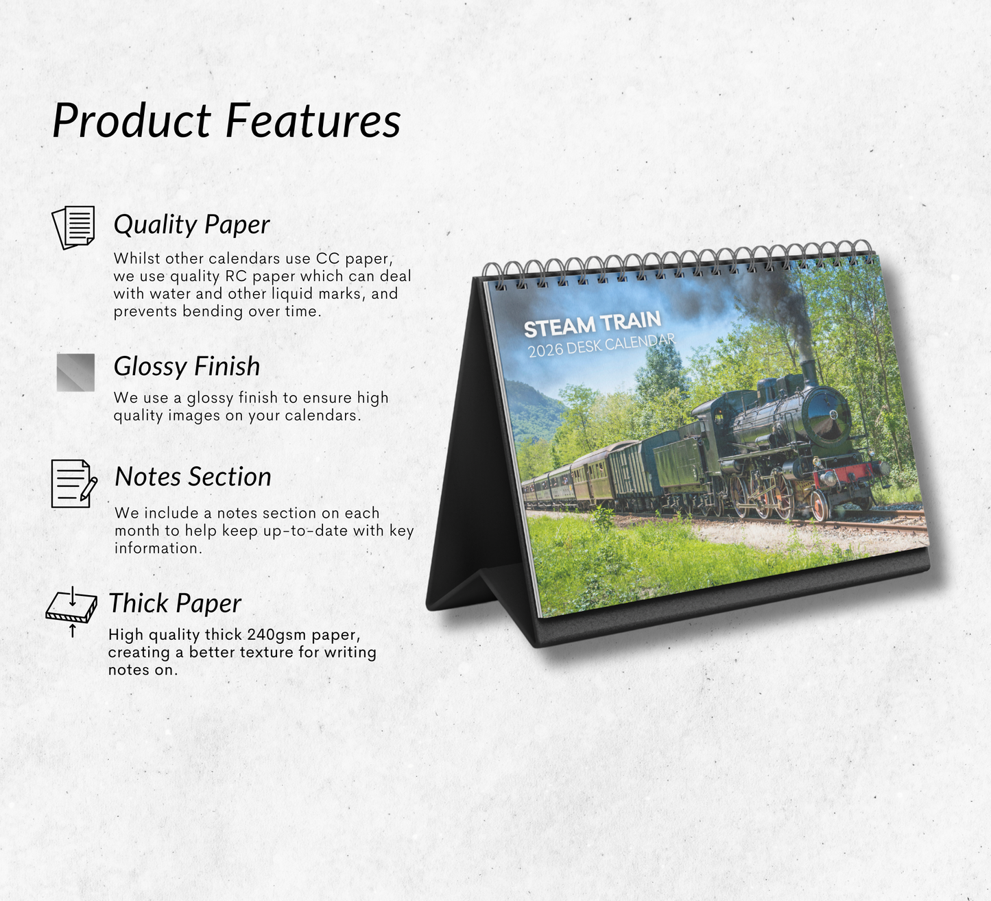 Steam Train Desk Calendar 2026-2027