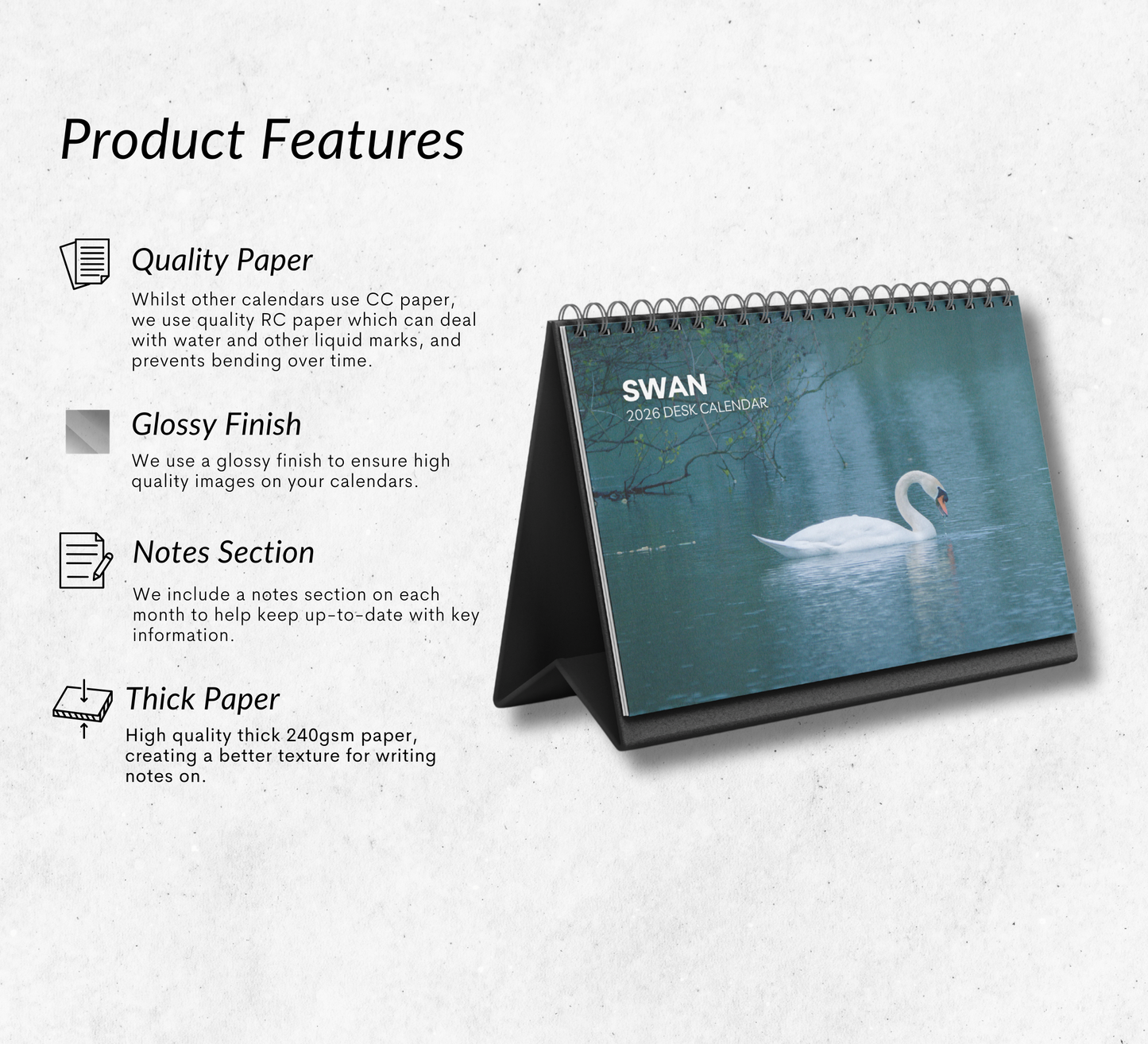 Swan Desk Calendar 2026-2027