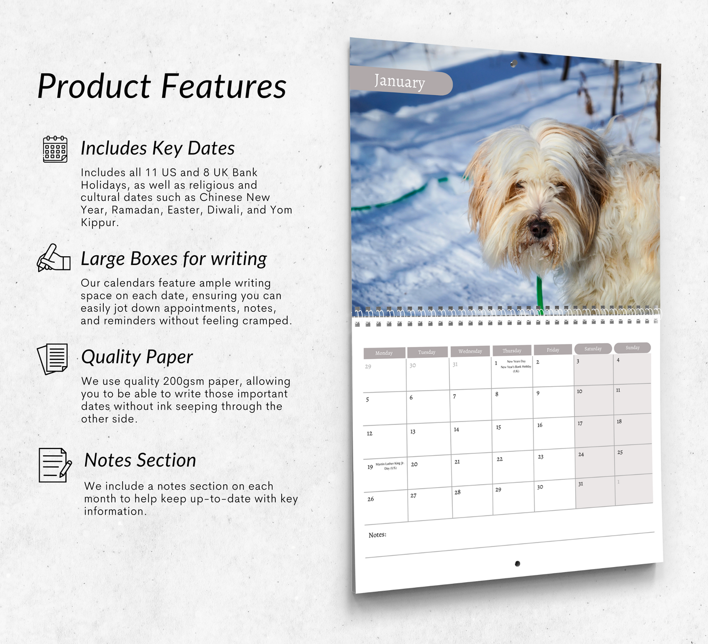Tibetan Terrier Calendar 2026