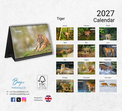 Tiger Desk Calendar 2027-2028
