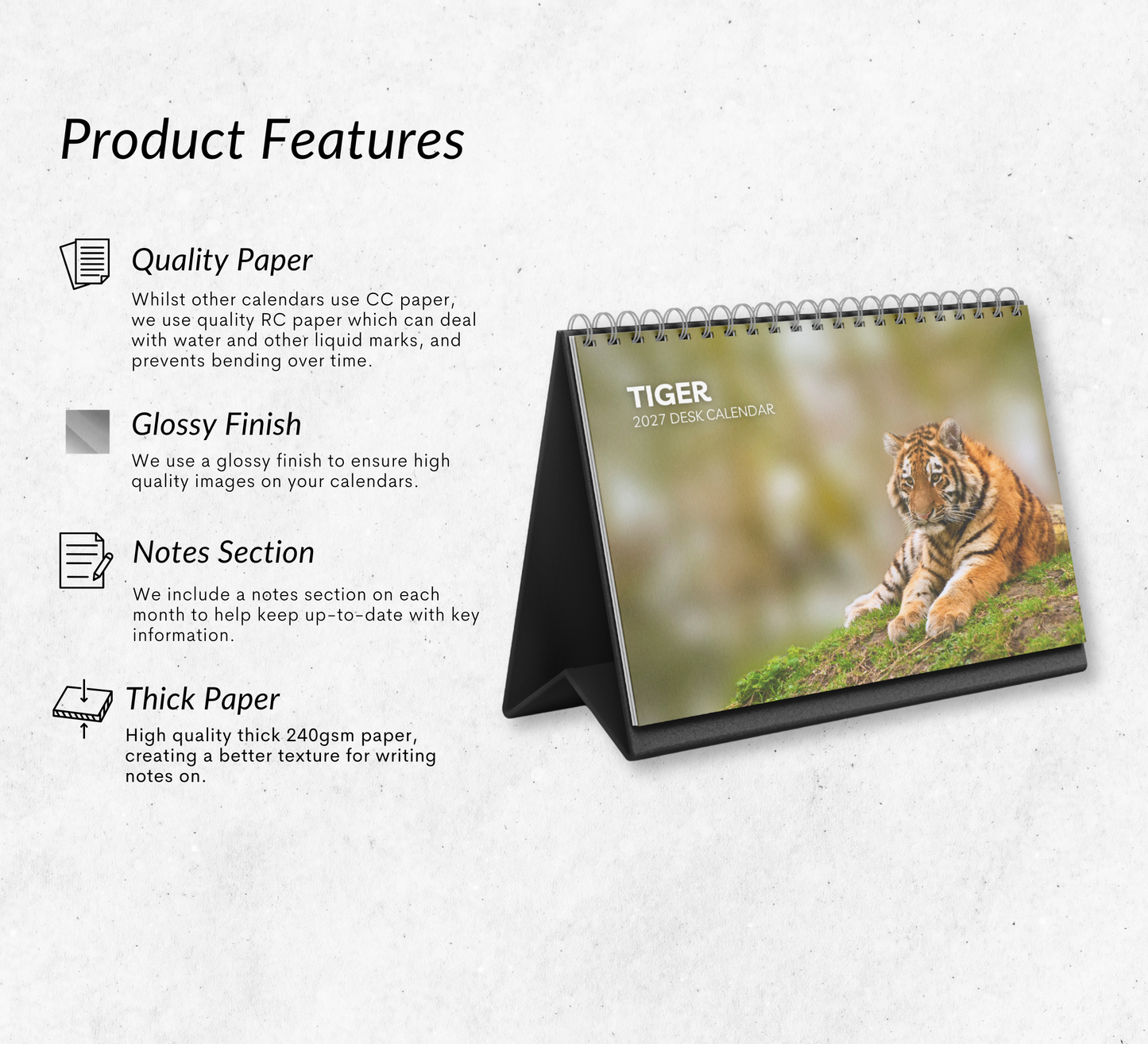 Tiger Desk Calendar 2027-2028