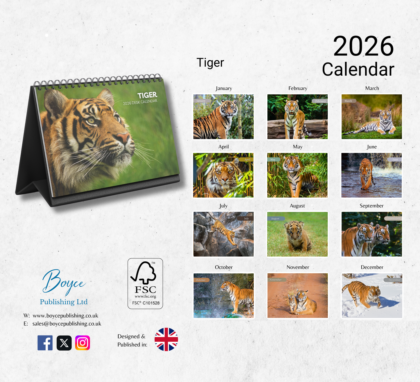 Tiger Desk Calendar 2026-2027