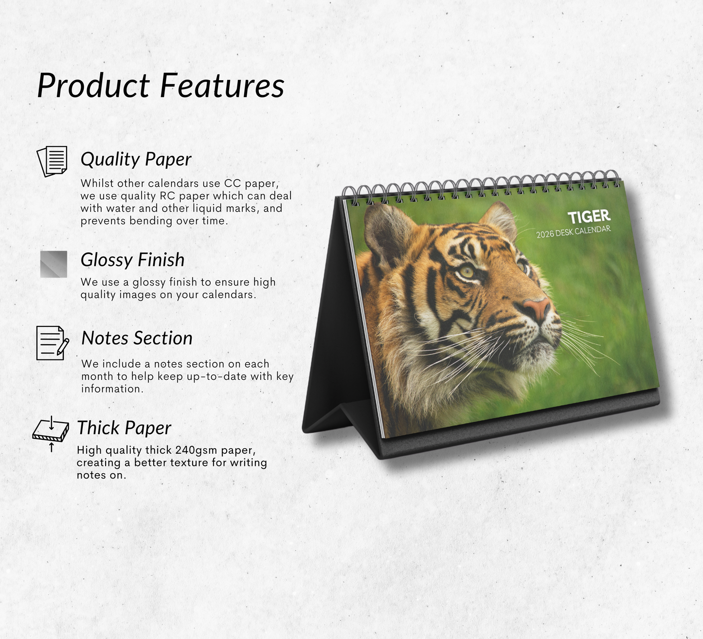 Tiger Desk Calendar 2026-2027