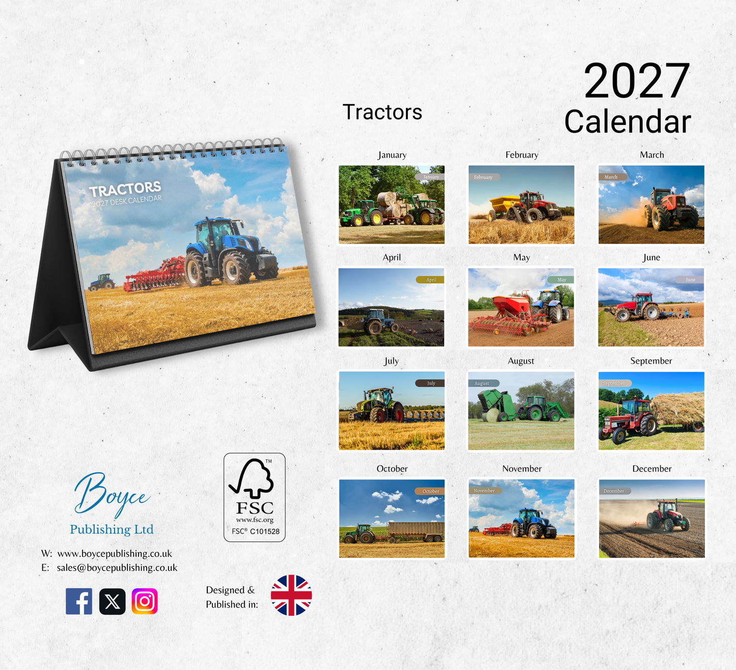 Tractors Desk Calendar 2027-2028