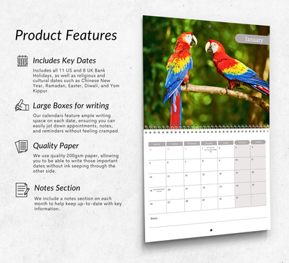 Tropical Birds Calendar 2026