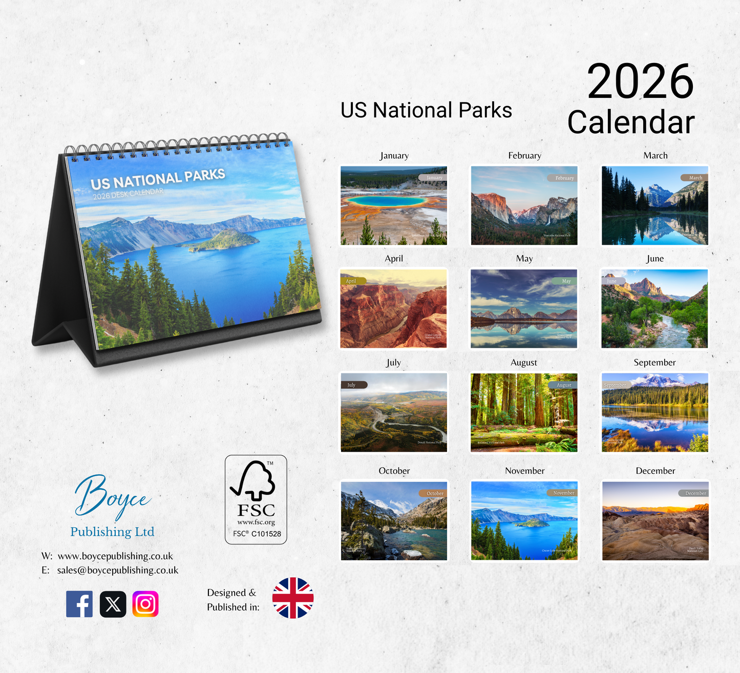 US National Parks Desk Calendar 2026-2027