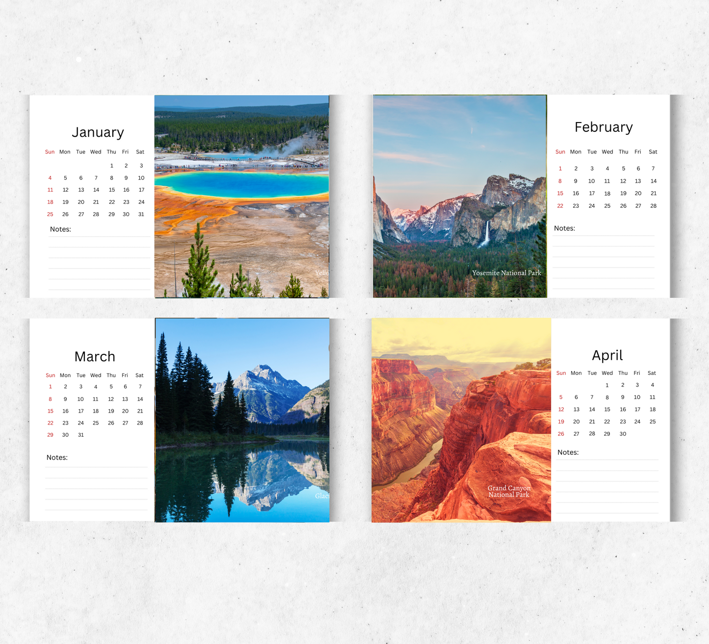 US National Parks Desk Calendar 2026-2027