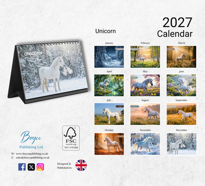 Unicorn Desk Calendar 2027-2028