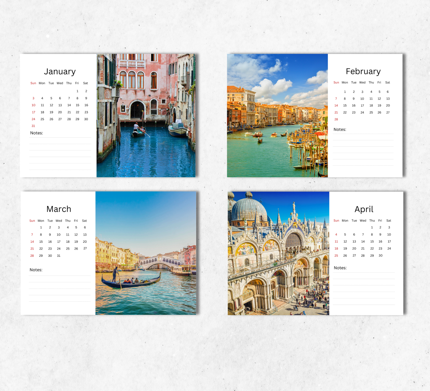 Venice Desk Calendar 2027-2028